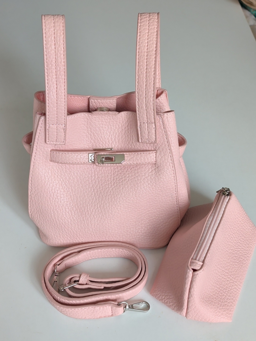 Pink Leatherette Mini Tote Bag with Removable Strap